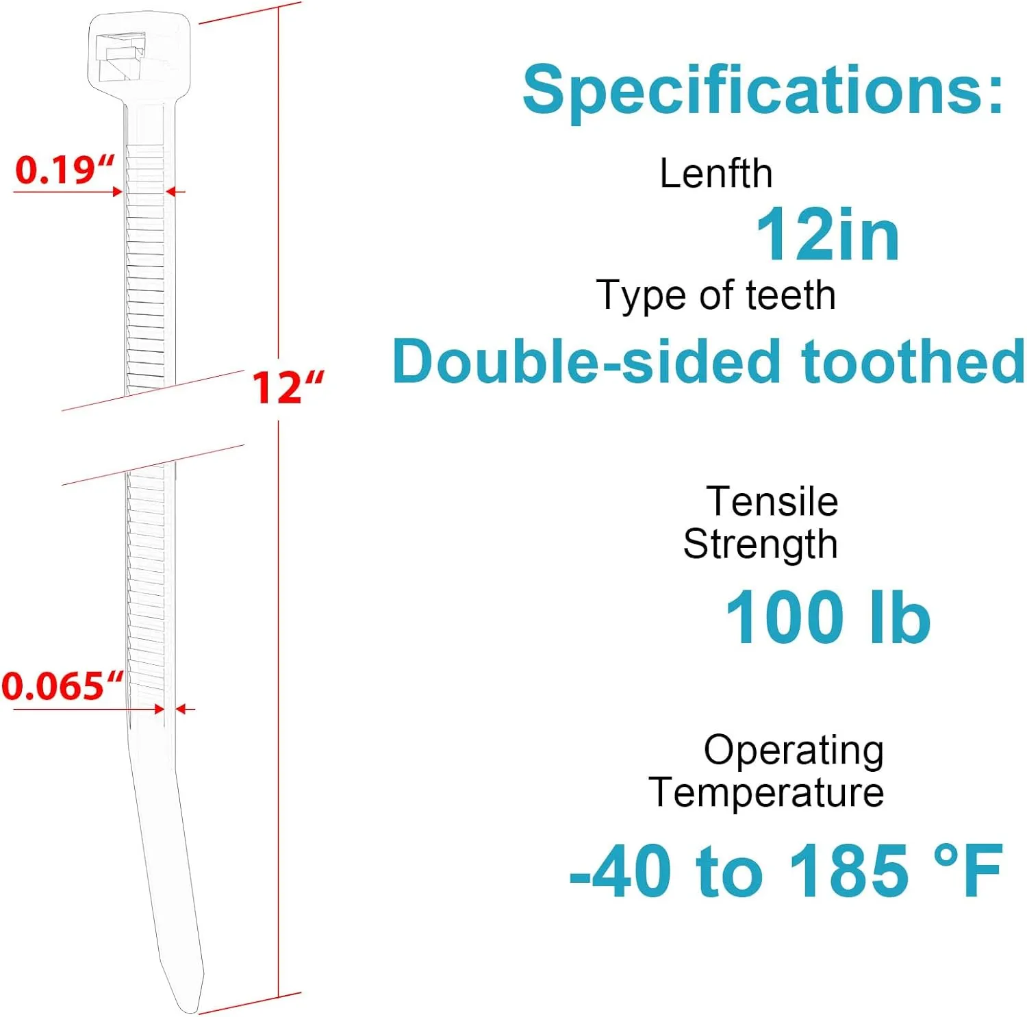 12 Inch Zip Ties Double Sided Toothed,100 LBS Tensile Strength Heavy Duty Cable Wire Ties With Self-Locking Adjustable More Durable Nylon Tie Wraps for Indoor Outdoor100 Pack