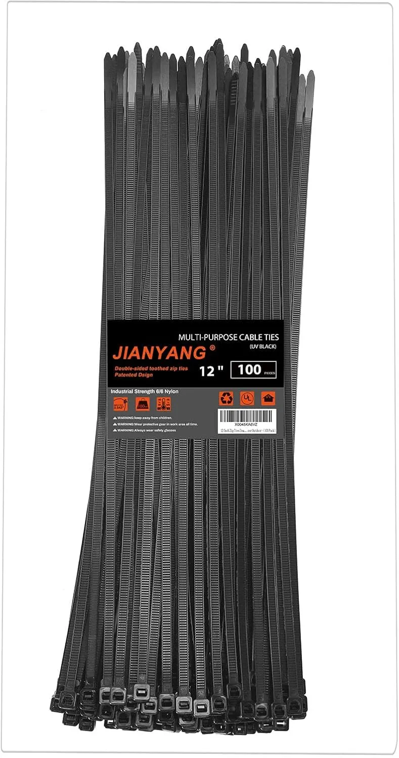 12 Inch Zip Ties Double Sided Toothed,100 LBS Tensile Strength Heavy Duty Cable Wire Ties With Self-Locking Adjustable More Durable Nylon Tie Wraps for Indoor Outdoor100 Pack