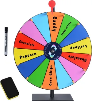 16 Inch Heavy Duty Prize Wheel - Color Editable Spinning Wheel with 14 Slots, Dry Erase Marker & Eraser - Perfect for Spin The Wheel of Fortune, and Prize Spinner with Stand - Ideal