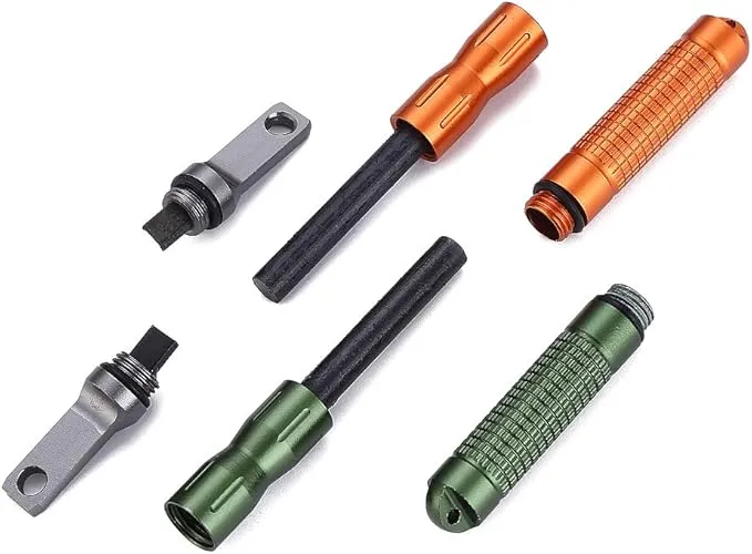 2PCS Compact Fire Starter with Scraper Striker, Replaceable Threaded Ferro Rod Flint Fire Steel Magnesium Rod, an Essential Part for EDC, Emergency Survival Kits, Camping, Hiking, Bush-Craft