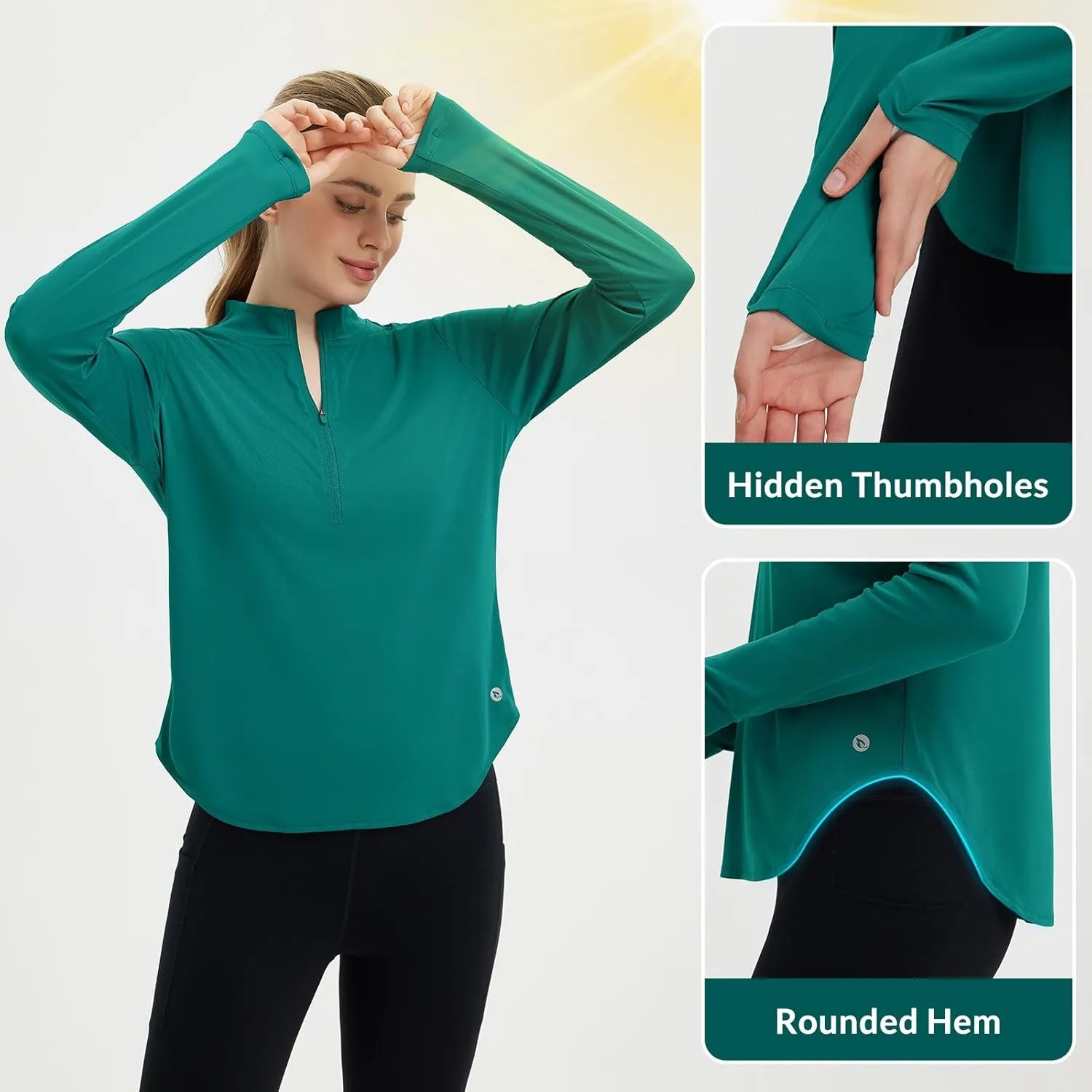 baleaf Women's Sun Shirts UPF50  Half 1/4 Zip Shirt Rash Guard Long Sleeves SPF Lightweight Clothing UV Protection Hiking Top