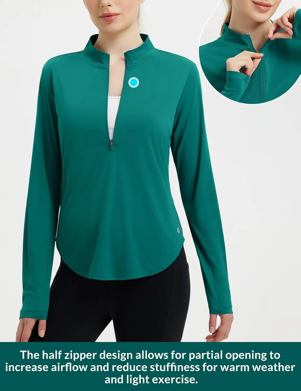 baleaf Women's Sun Shirts UPF50  Half 1/4 Zip Shirt Rash Guard Long Sleeves SPF Lightweight Clothing UV Protection Hiking Top
