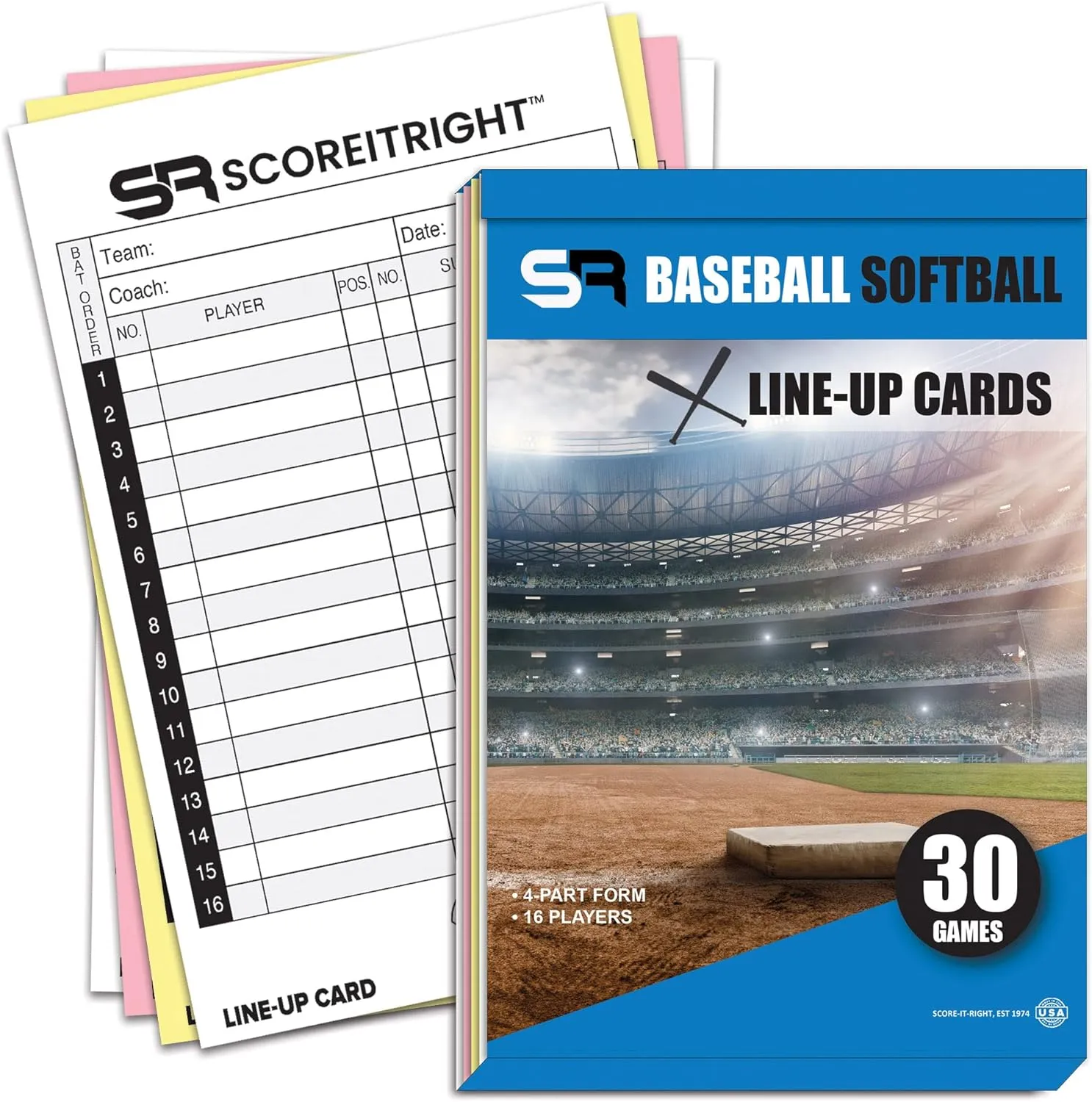 Baseball/Softball Lineup Cards  16 Player Book Format Lineup Cards for 30 Games  Flipbook Carbon Copy 4 Part Form  Time Saving and Practical Baseball Coaching Accessories