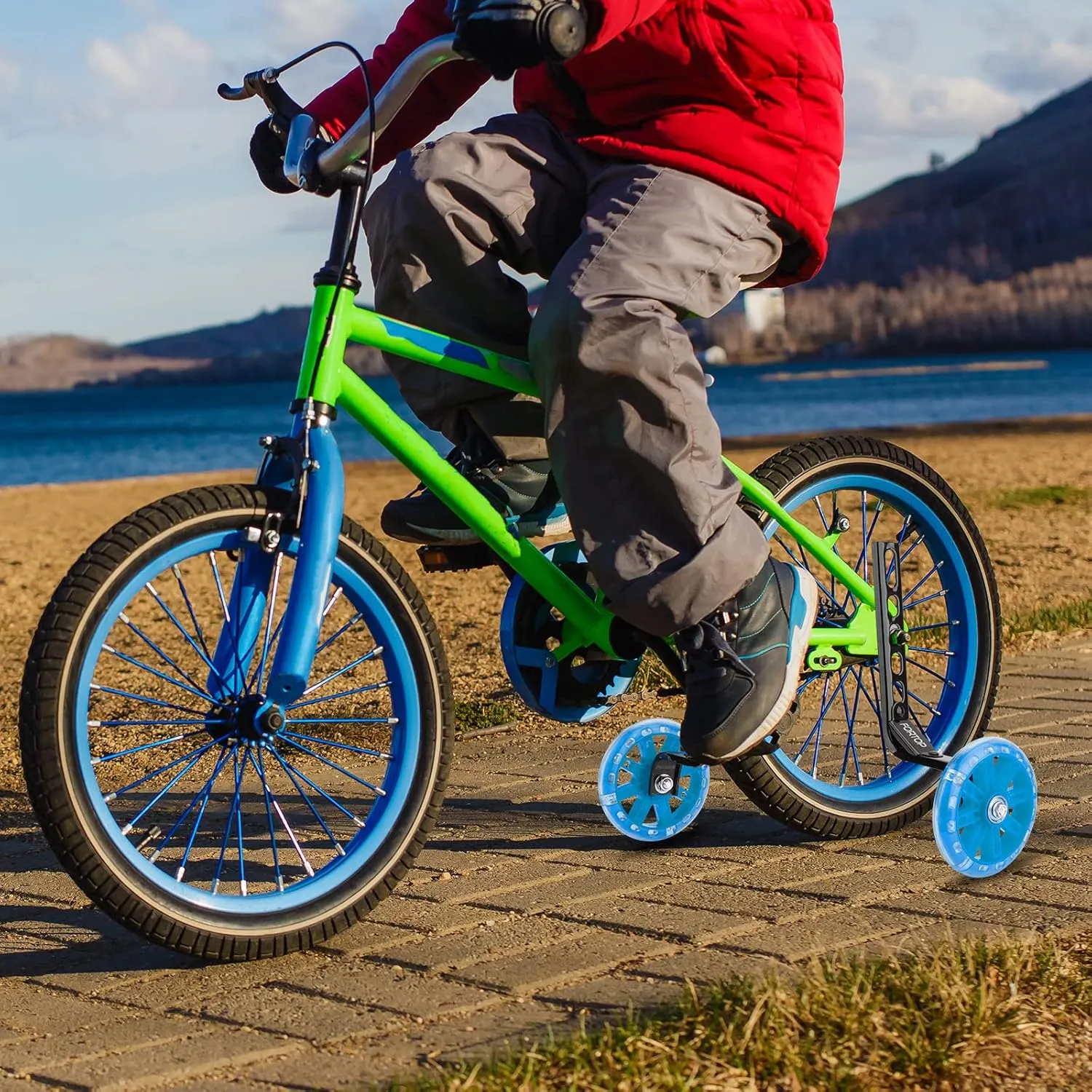 Bike Training Wheels, Pair of Heavy Duty Rear with Stabilizers Mounted Kit for Kids Boy Girls Bikes of Single Speed Bicycle with 12 14 16 18 20 Inch