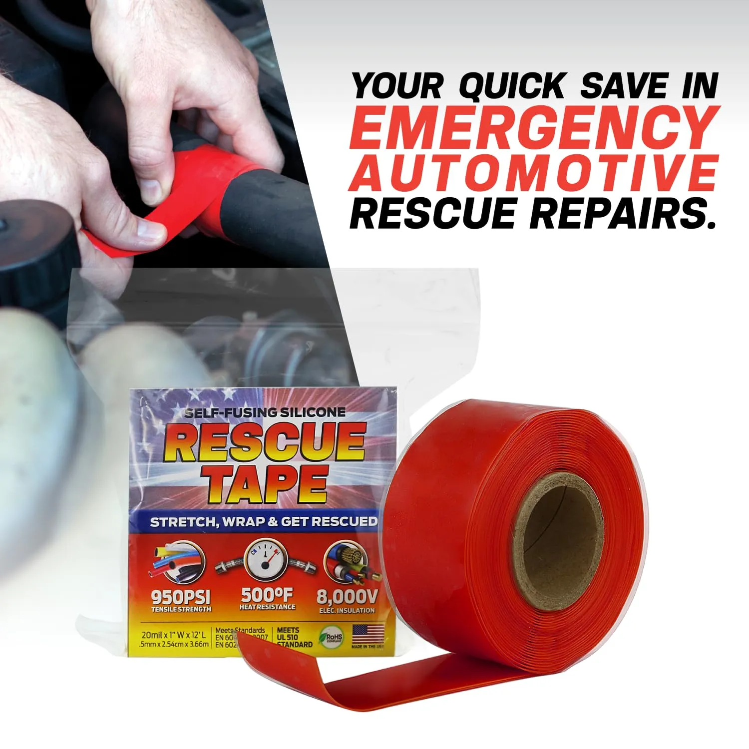 Bond It Rescue Tape, Self-Fusing Silicone for Emergency Plumbing, Pipe & Hose Repair, Electrical Insulation, Waterproof, 950PSI, Made in USA, 1" x 12', Black