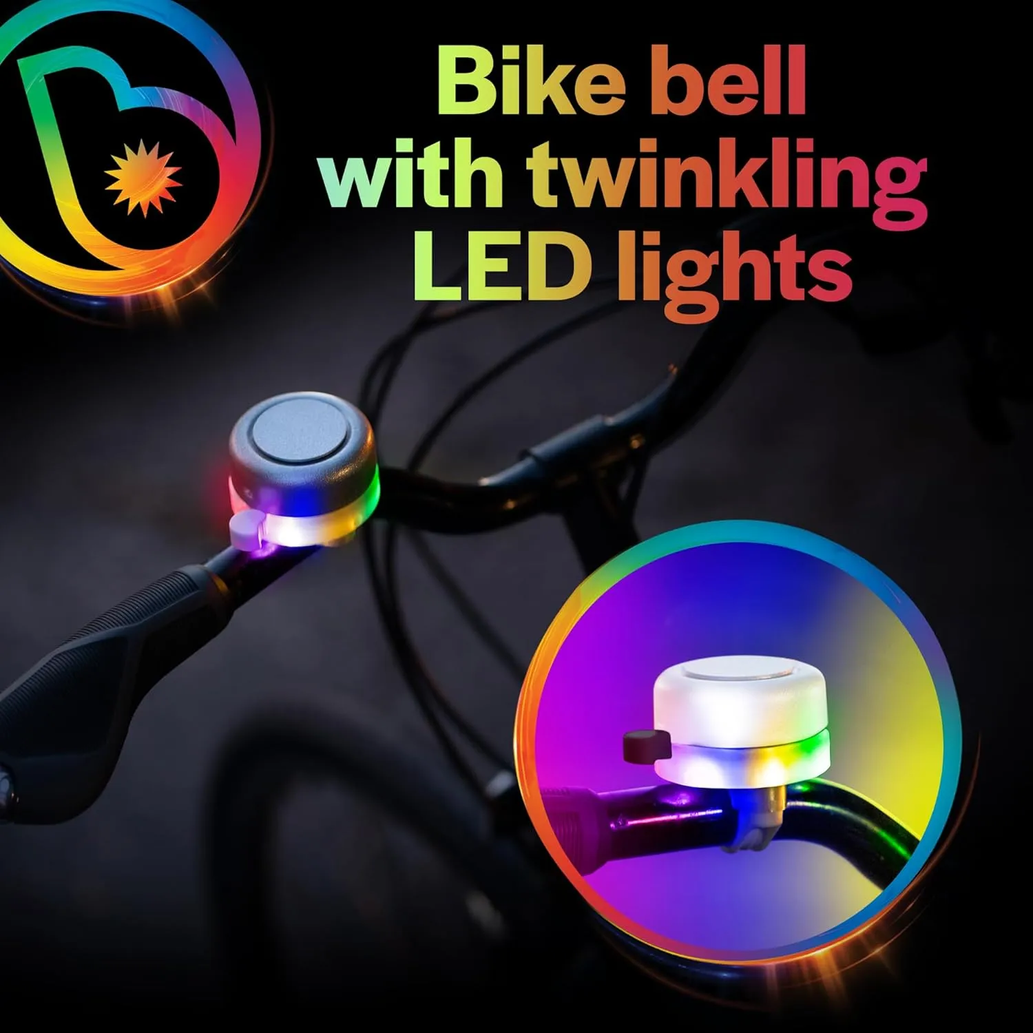Brightz BellBrightz LED Light Up Bike Bell for Kids & Adults - Twinkling Rainbow LED Halo Light - Easy Push Thumb Switch for Bell Sound Unique Bicycle Accessory for All Ages
