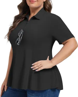 Casei Women's Plus Size Golf Polo Shirts Short Sleeve Collared Tennis Workout Tops Loose Fit UPF 50 