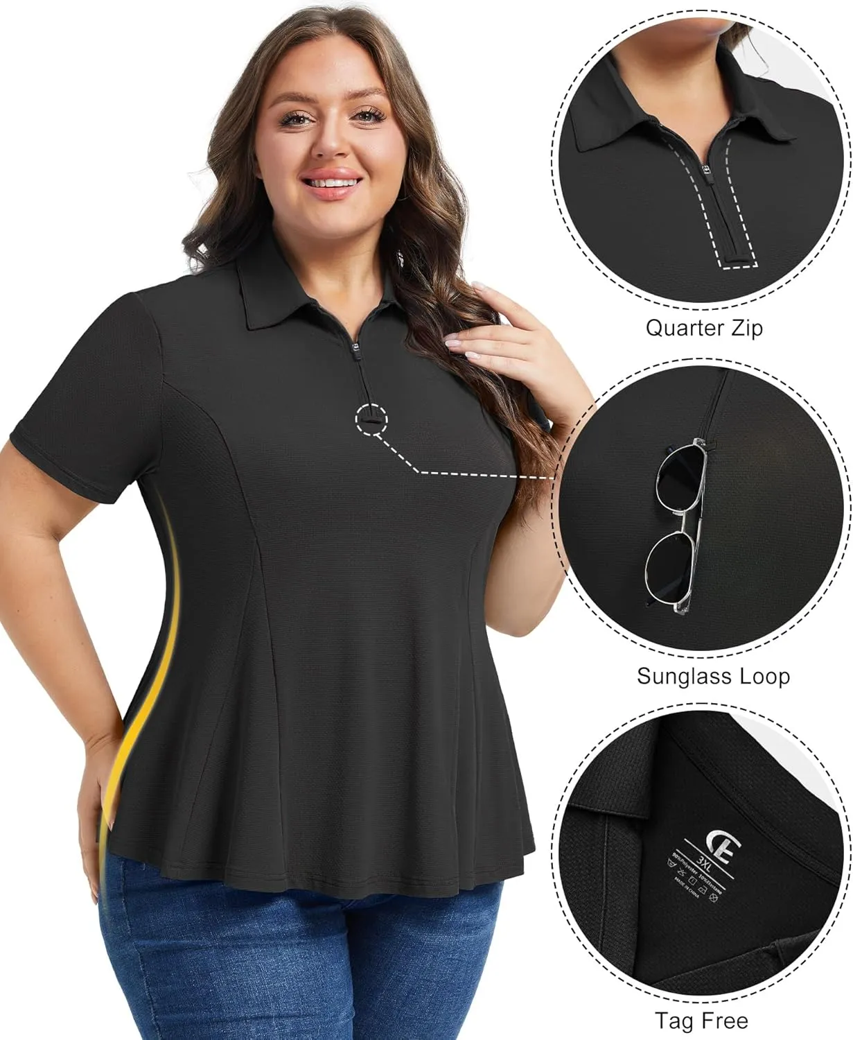 Casei Women's Plus Size Golf Polo Shirts Short Sleeve Collared Tennis Workout Tops Loose Fit UPF 50 