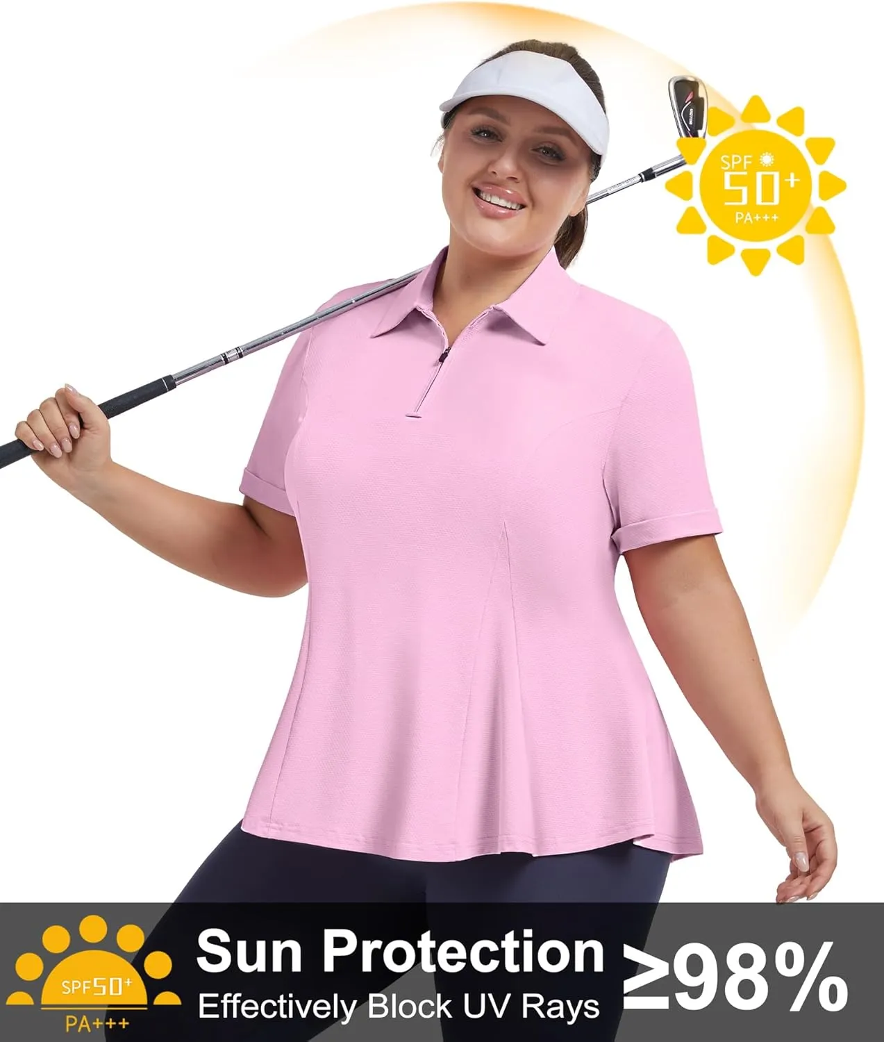 Casei Women's Plus Size Golf Polo Shirts Short Sleeve Collared Tennis Workout Tops Loose Fit UPF 50 
