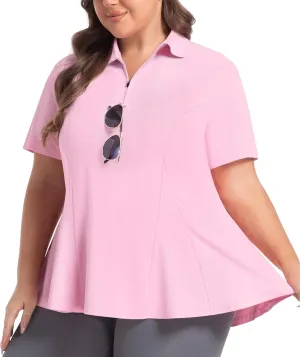 Casei Women's Plus Size Golf Polo Shirts Short Sleeve Collared Tennis Workout Tops Loose Fit UPF 50 