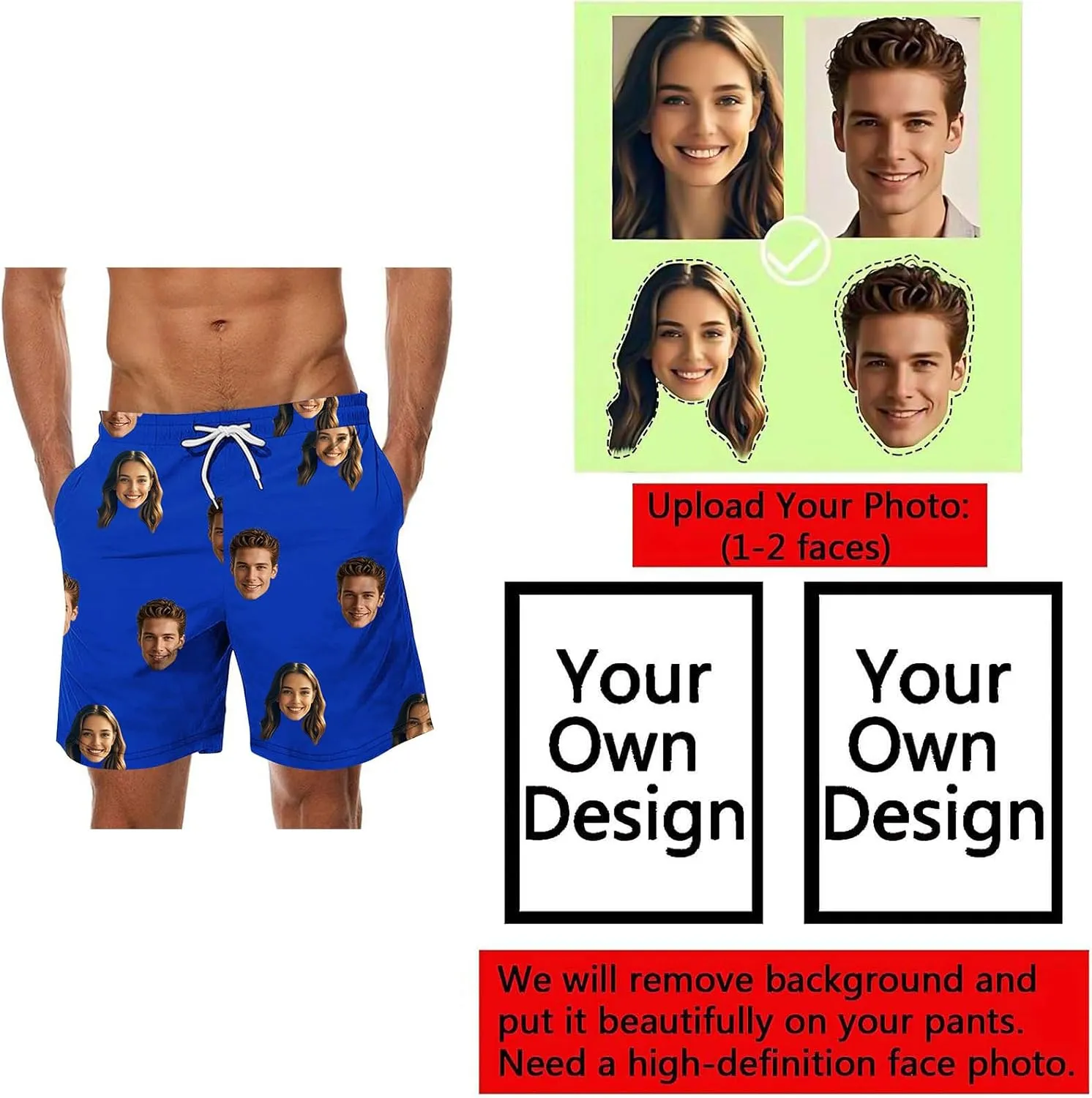 Custom Shorts for Men Swim Trunks with Faces Personalized Funny Gifts Vacation Bathing Suit Beach Board Swim Shorts
