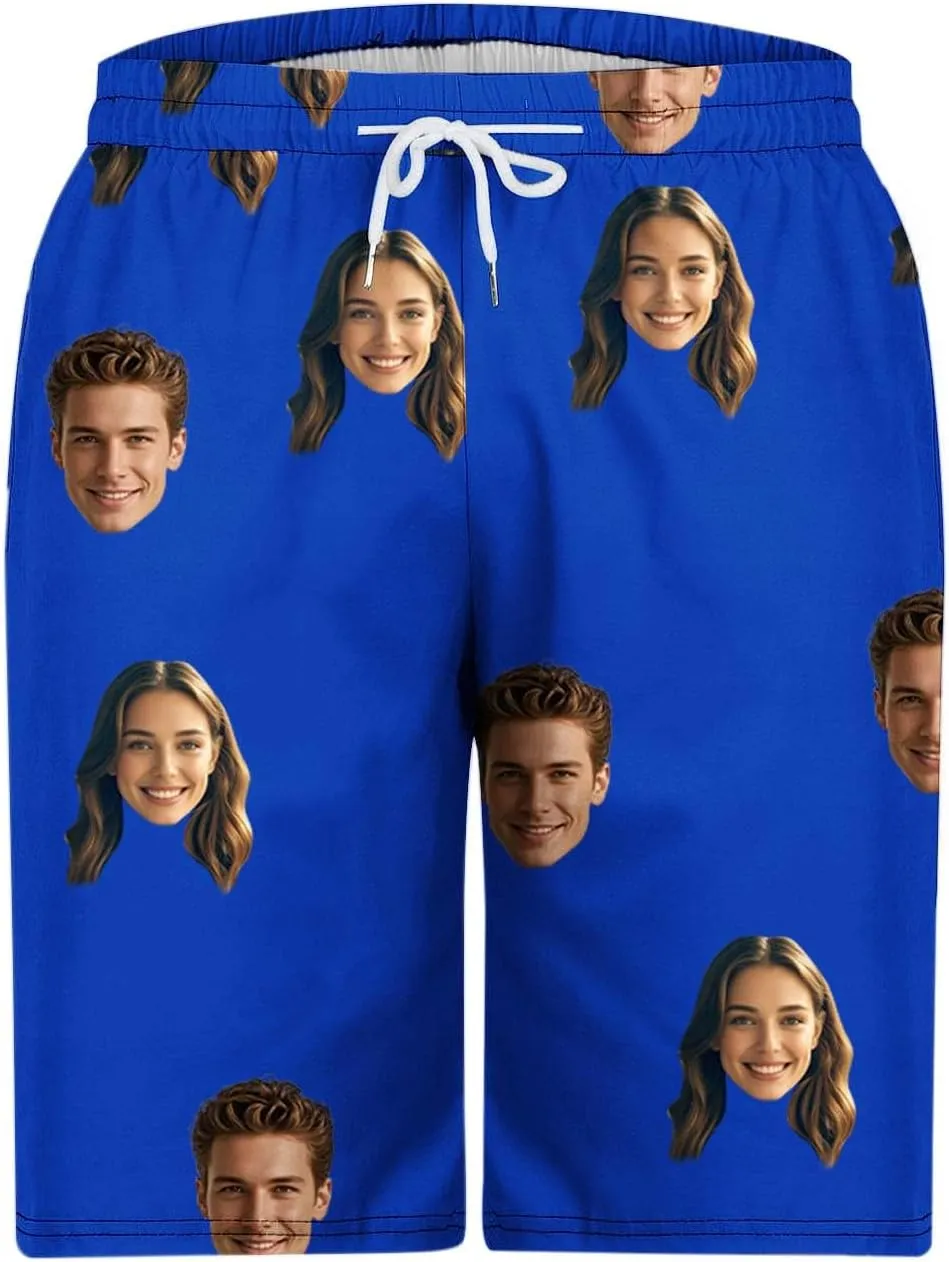 Custom Shorts for Men Swim Trunks with Faces Personalized Funny Gifts Vacation Bathing Suit Beach Board Swim Shorts