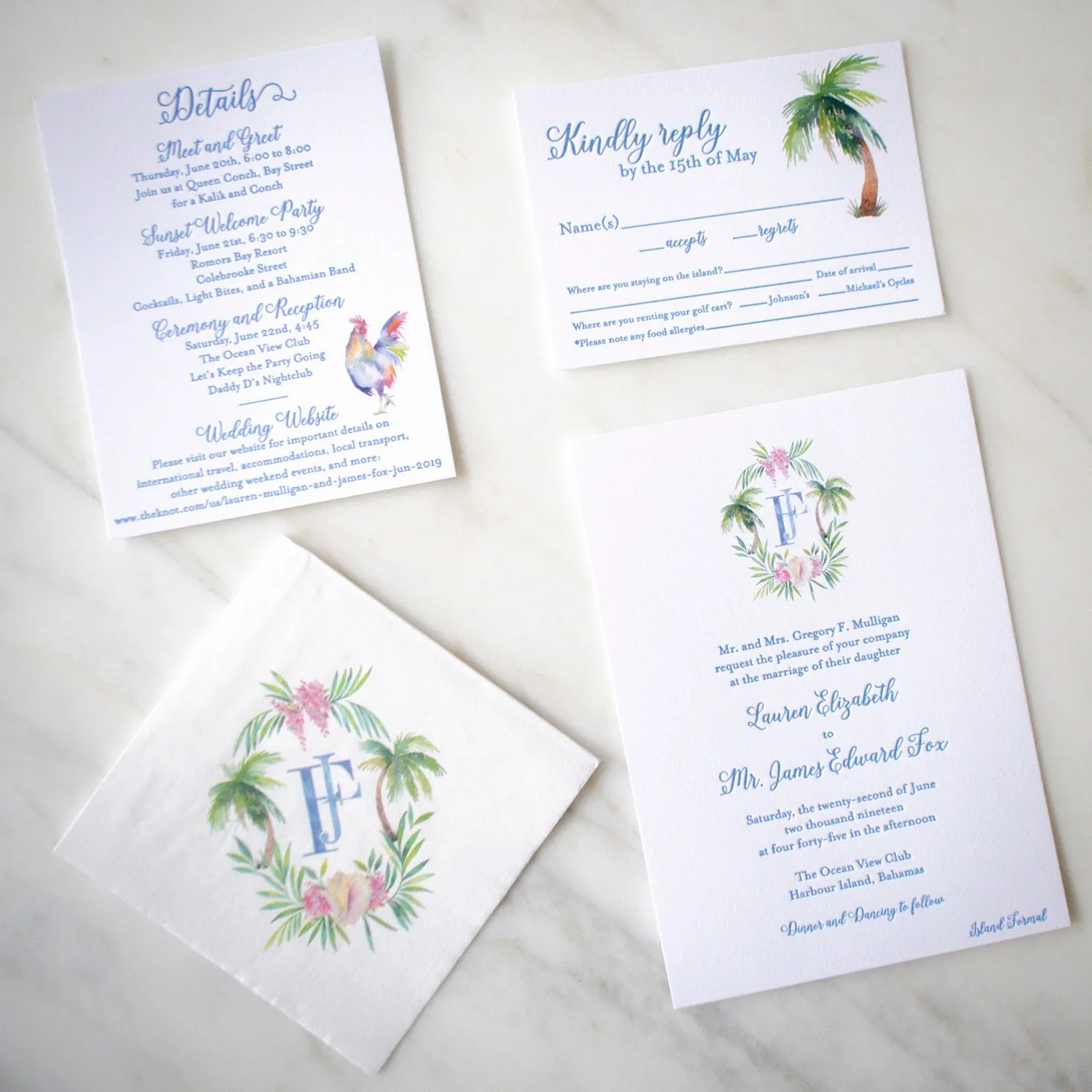 Custom Watercolor Letterpress Wedding Invitation Suite