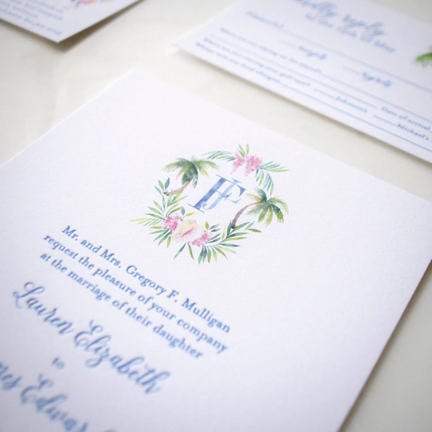 Custom Watercolor Letterpress Wedding Invitation Suite
