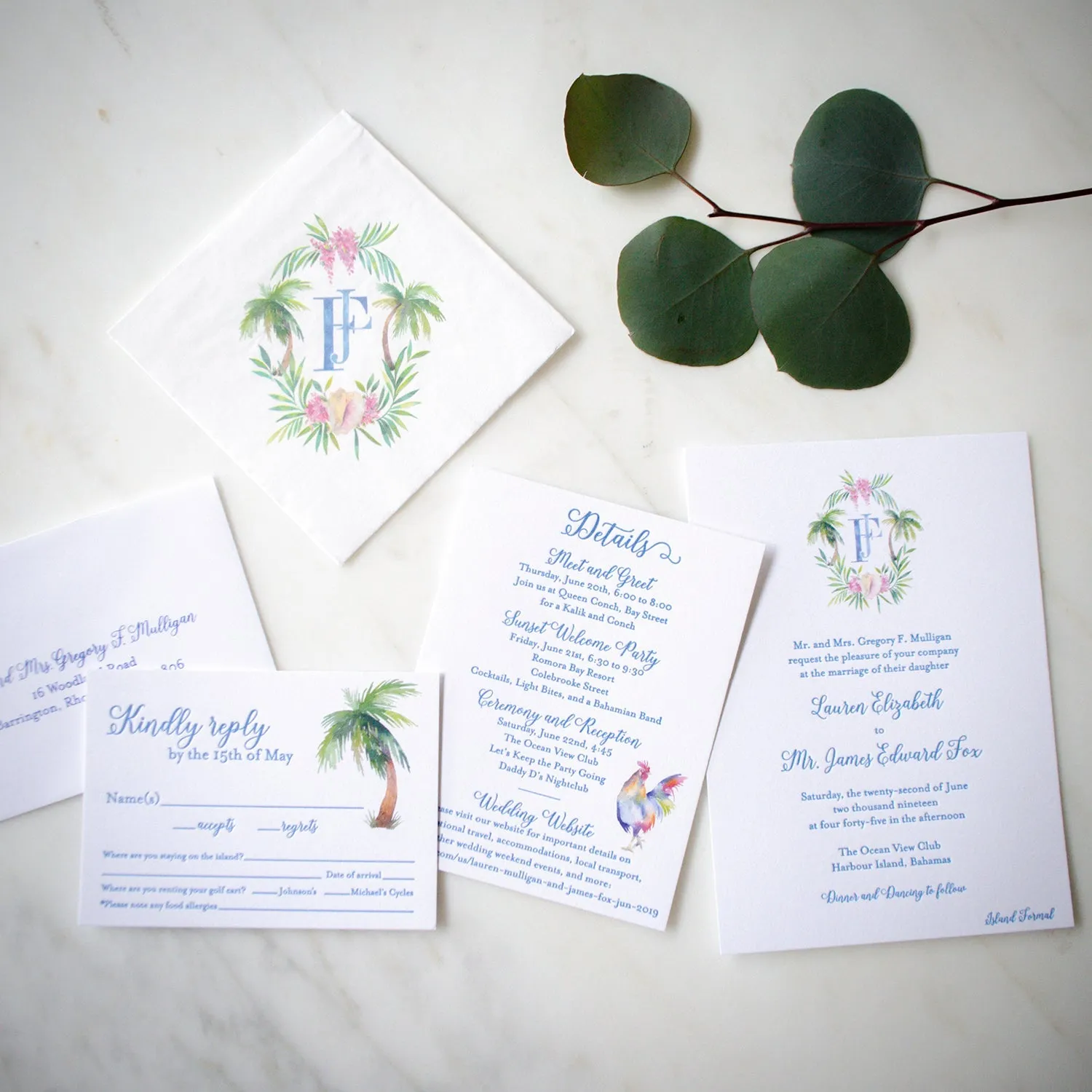 Custom Watercolor Letterpress Wedding Invitation Suite