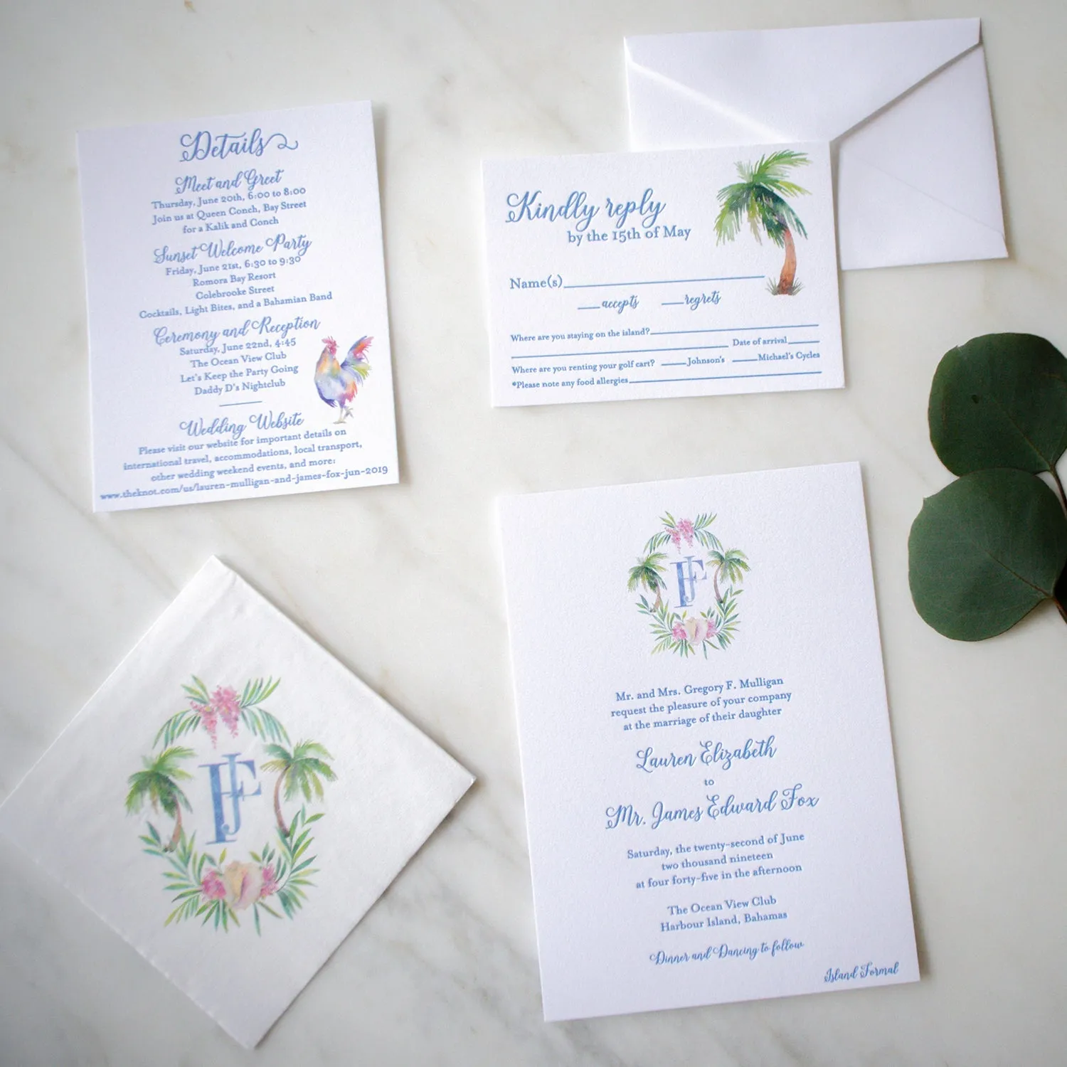 Custom Watercolor Letterpress Wedding Invitation Suite