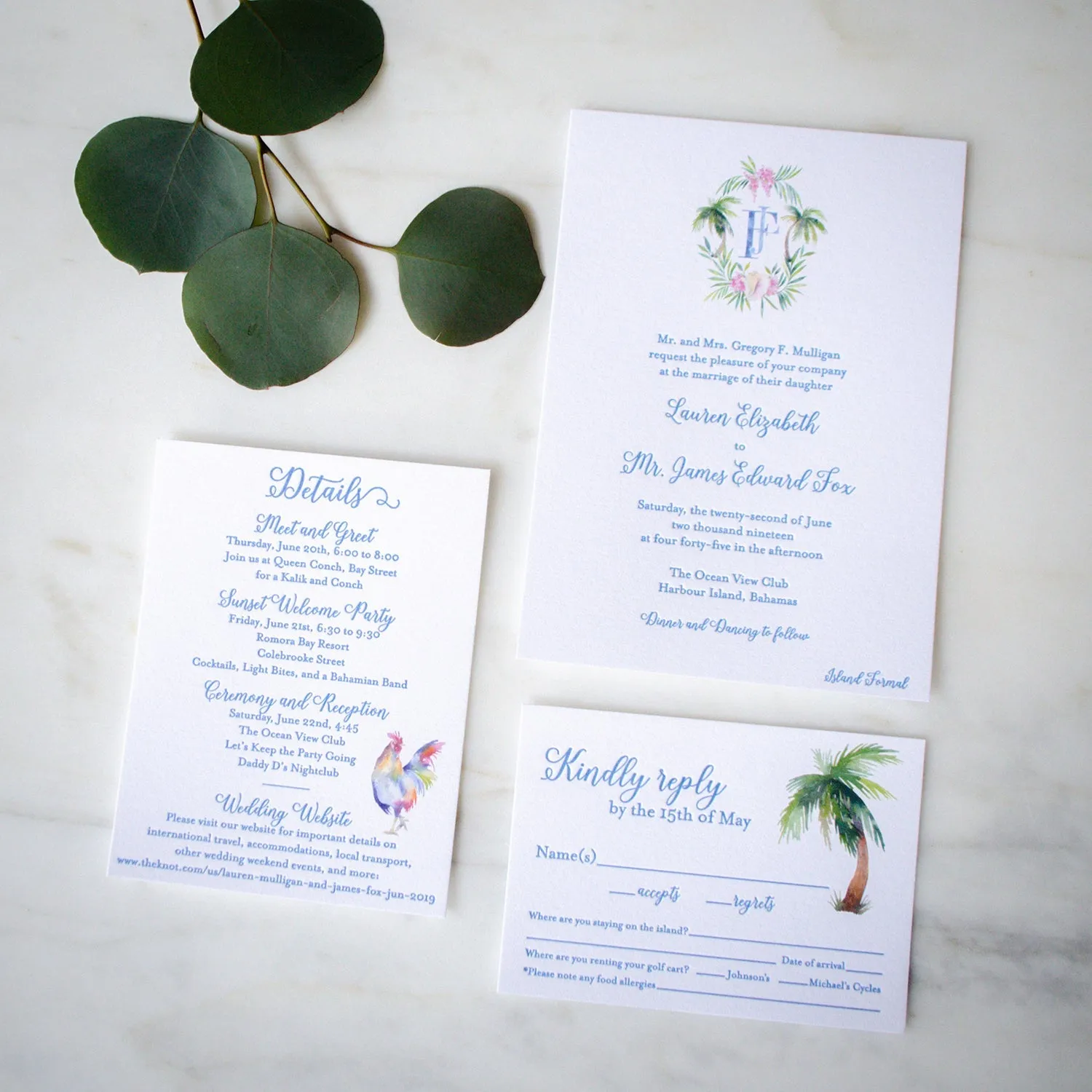 Custom Watercolor Letterpress Wedding Invitation Suite