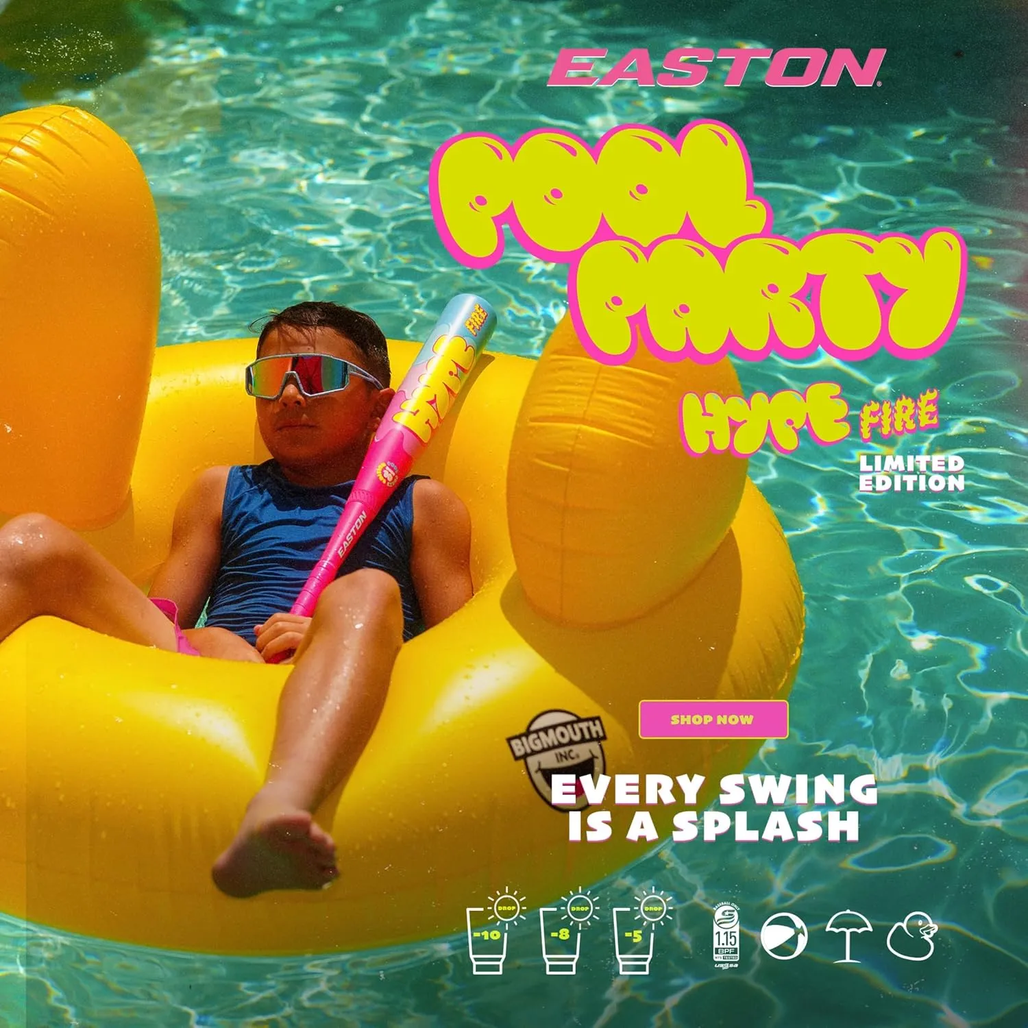 Easton | 2025 | Hype FIRE Pool Party Baseball Bat | USSSA | -5 / -8 / -10 Drop | 2 3/4" Barrel | 2 Pc. Composite