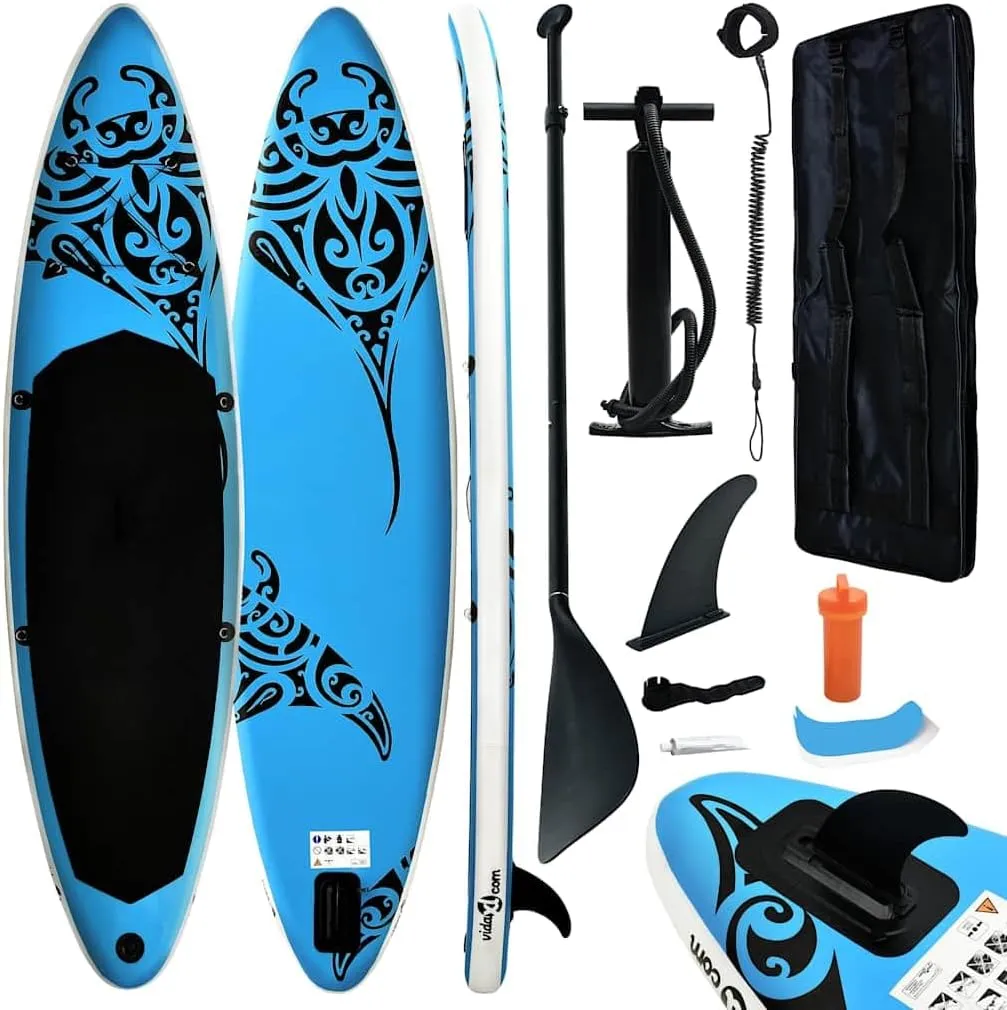 Enhance Your Water Experience with Inflatable Stand Up Paddleboard Set, Durable Puncture-Resistant Design, Includes Pump and Accessories, Blue