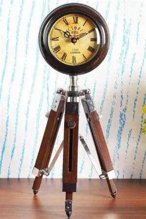 Export Hub Connect Wooden Antique Stand Clock with Adjustable Tripod of 12 inch Vintage Look self Standing for Corner, Desk,Table for Bedroom, Livingroom & Diningroom ETC.