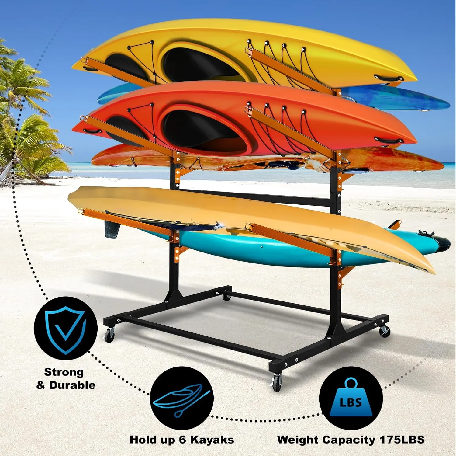 Kayak Storage Rack, Heavy Duty Freestanding Sup Storage Stand, Storage Rack for Kayaks, SUPs, Canoe and Paddleboard for Indoor, Outdoor, Garage, Shed, Dock(Wood)