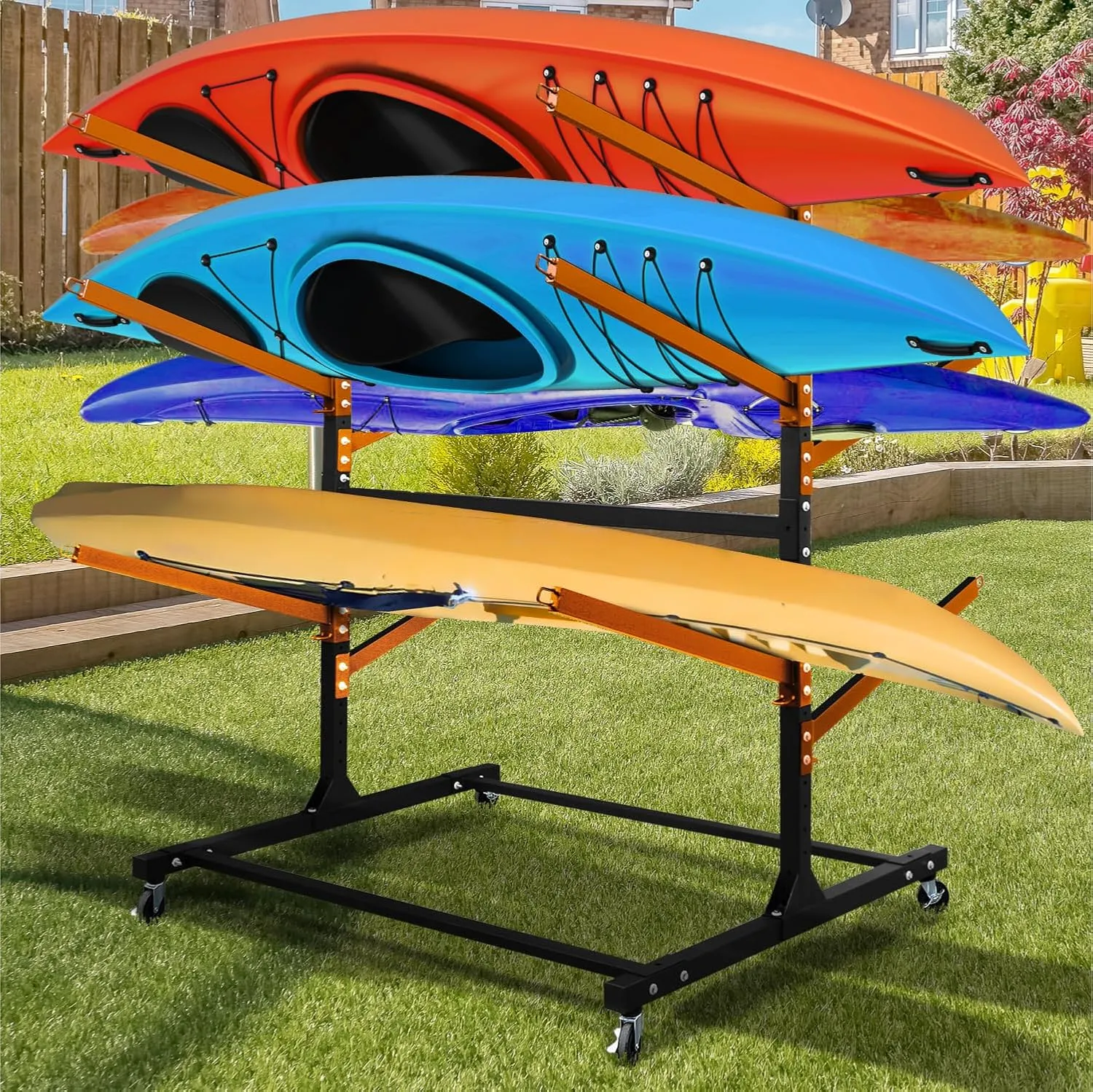 Kayak Storage Rack, Heavy Duty Freestanding Sup Storage Stand, Storage Rack for Kayaks, SUPs, Canoe and Paddleboard for Indoor, Outdoor, Garage, Shed, Dock(Wood)