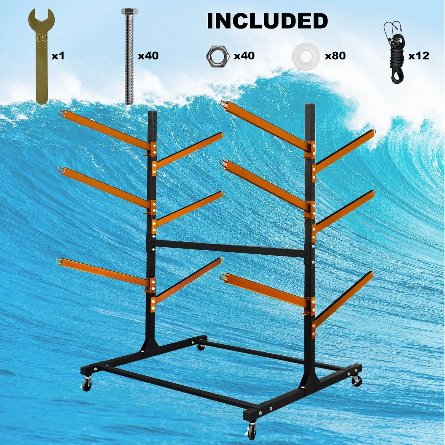 Kayak Storage Rack, Heavy Duty Freestanding Sup Storage Stand, Storage Rack for Kayaks, SUPs, Canoe and Paddleboard for Indoor, Outdoor, Garage, Shed, Dock(Wood)