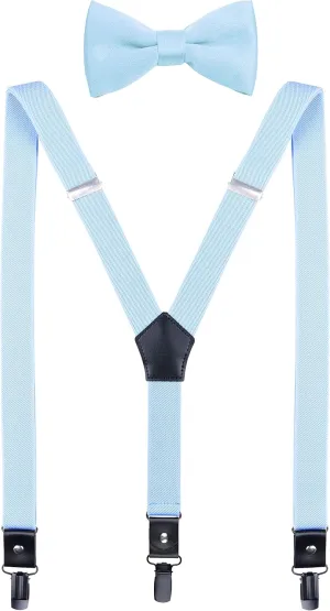 Men's Boys' Suspenders and Bow Tie Set Adjustable with Black Metal Clips