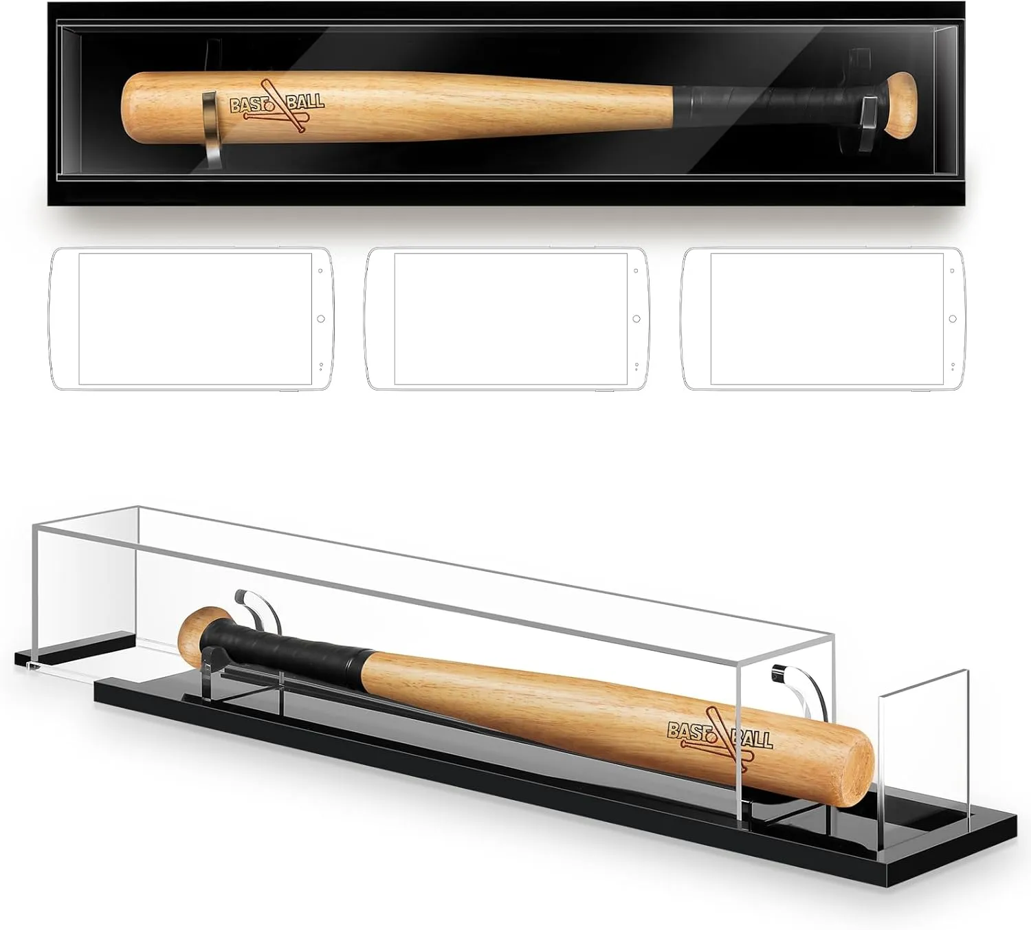 Mini Baseball Bat Display Case 21.18 x 4.72 x 3.74 Inches Wall Mounted Tabletop Bat Display Case W/98% UV Protection Holder for Sport Collector Memorabilia Birthday Gift