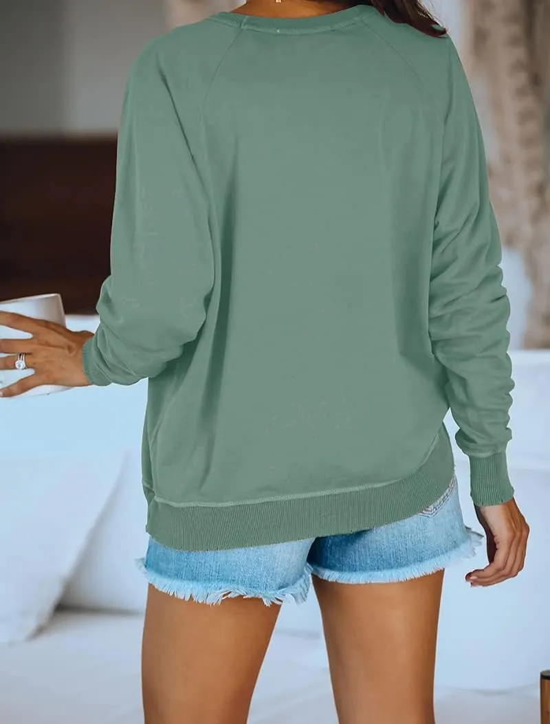 PRETTODAY Women's Casual Crew Neck Sweatshirts Raglan Long Sleeve Solid Tunic Tops Loose Pullovers