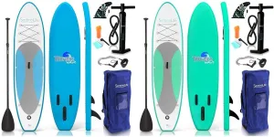 SereneLife Inflatable Stand Up Paddle Board (6 Inches Thick) with Premium SUP Accessories & Carry Bag | Wide Stance, Bottom Fin for Paddling, Surf Control, Non-Slip Deck | Youth & Adult Standing Boat